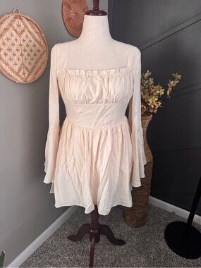 CIDER cream boho babydoll dress cottagecore feminine corset back flowy peasant